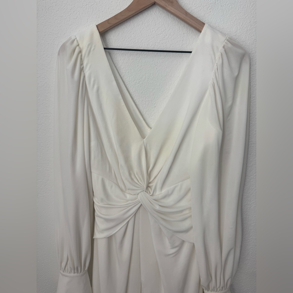 Self Portrait Ivory Jersey Twist Pleated Dress - 4 - Picture 5 of 13